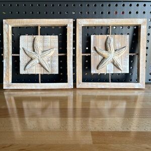 Wooden whitewash starfish wall art. Lot of 2. NWT